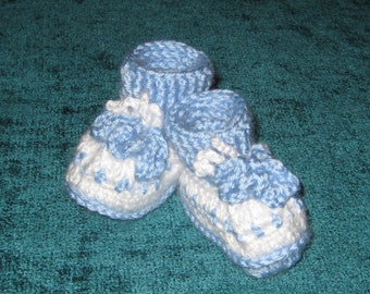 Baby Booties - Blue & White