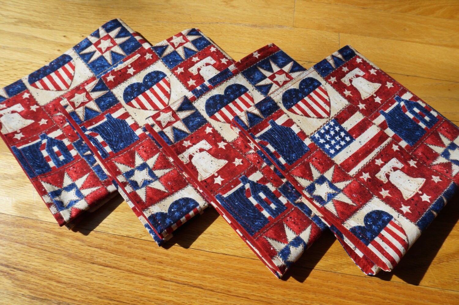 Americana Cloth Napkins Large Reversible Set of 4 American