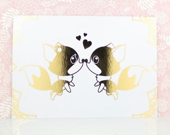 Foxes Valentine's Day Card, Gold Foil, Anniversary Card Boyfriend, Anniversary Card Girlfriend, Anniversary Gift, Husband, Wife, Romantic