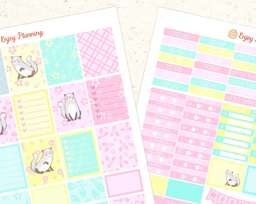 Printable Cat planner sticker set Cute Cat by EnjoyPlanning