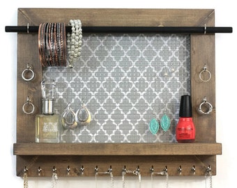 Jewelry Organizer - Pick Your Color Quatrefoil - Wall Hanging Jewelry Display