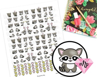 Printable Kawaii Raccoon Planner Stickers for Erin Condren, MAMBI Planner, Filofax
