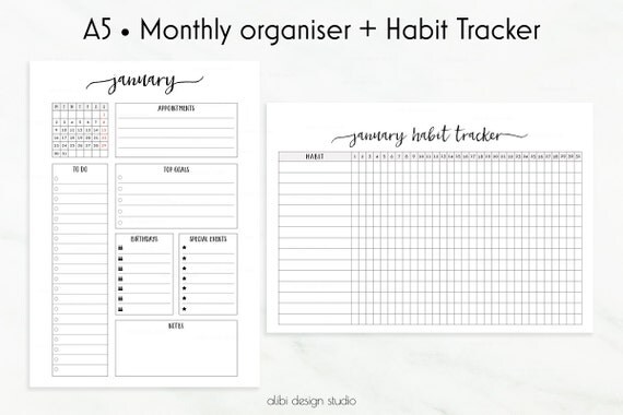 2017 printable calendar e Planner Habit organiser Monthly Monthly 2017 Monthly