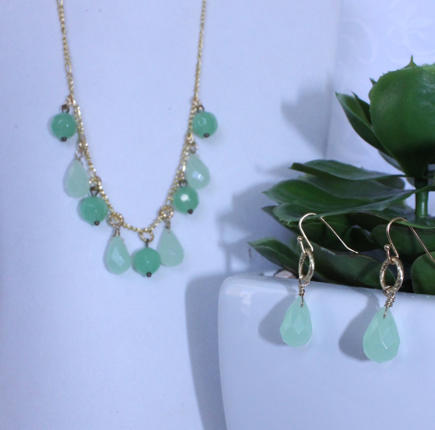 Green Aventurine necklace set teardrop beaded by FabChicBaubles