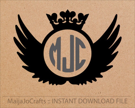Download wings monogram frame SVG Cricut monogram cutting file DXF