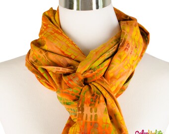 Batik Fabric Scarf - Tangerine - Orange scarves - Rayon scarvf - Wide scarf - Long scarf - Batik Scarf - bright scarves - Wide rayon scarf