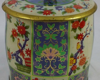 Beautiful Vintage English Floral and Finch Tea Tin