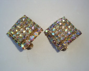Stunning 2-Tierd AB Crystal Rhinestone Clip Earrings