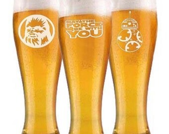Star Wars Chewbacca BB8 pilsner beer Glasses groomsman wedding gift engraved