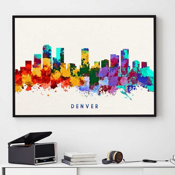 Denver Skyline Print Denver Painting Denver Art Denver Wall