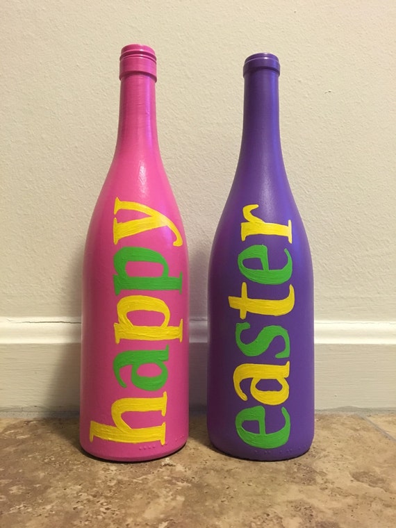 Happy Easter Wine Bottles Easter Home Decor by KeepCalmWineOn