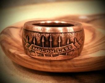 Molon Labe Ring - Hand Forged .999 Pure Copper Coin Ring - Come and Take Them!
