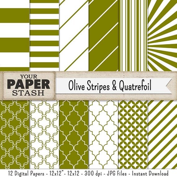Olive Green Striped Digital Papers Wide Stripe Scrapbook