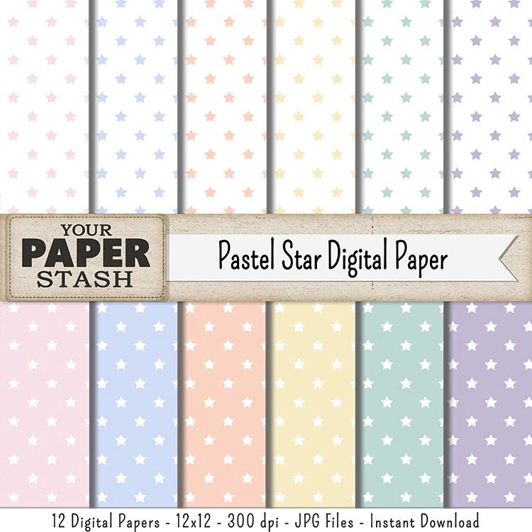 Pastel Star Digital Paper Pack Star Scrapbook Paper Pink