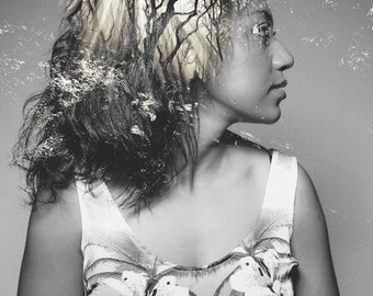 Light Headed, portraiture, double exposure, woodland, landscape, abstract, art print, home decor