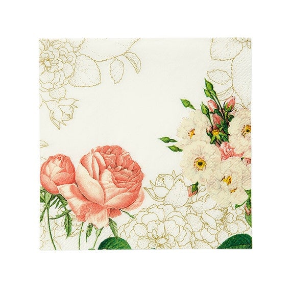 Pink Rose Party Napkins Floral Set of 20 / Paper Napkins