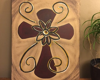 Items similar to Hand Painted Cross on Canvas on Etsy