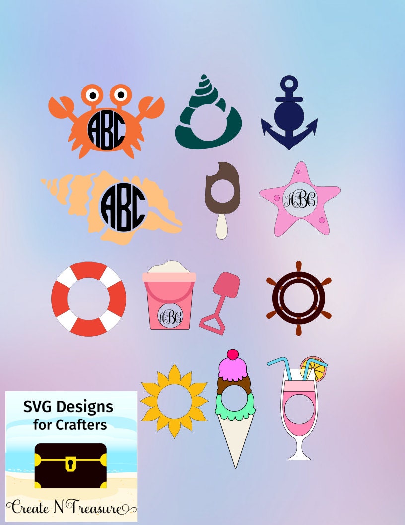 Download Summer Beach Circle Monogram Frames SVG. Cutting files for