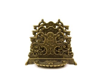 Italian Brass Ornate Letter Holder Desk Accessory