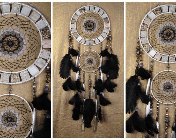 NOW Dreamcatcher silver black mosaic Dream Catcher Large Dreamcatcher New Dream сatcher gift idea dreamcatcher boho dreamcatcher wall silver