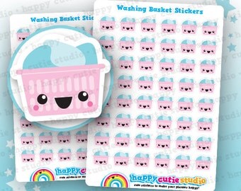 48 Cute Washing Basket/Laundry/Chores Planner Stickers, Filofax, Erin Condren, Happy Planner, Kawaii, Cute Sticker, UK
