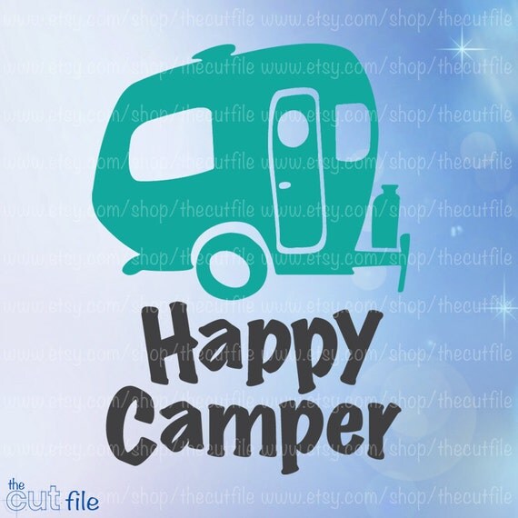 Download Happy Camper svg vintage trailer cutting file for cameo or