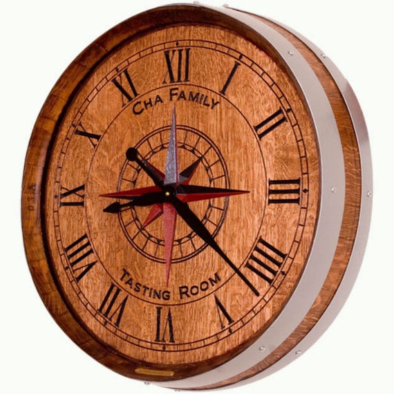 Personalized Wine Barrel Clock by eWoodArtCarvings on Etsy