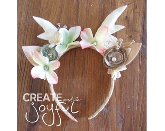 FAWN DEER REINDEER Ears Headband Pink Flower Garland Crown Princess Woodland cosplay Dress up Costume Kids Adults Toddler Girls #AN08