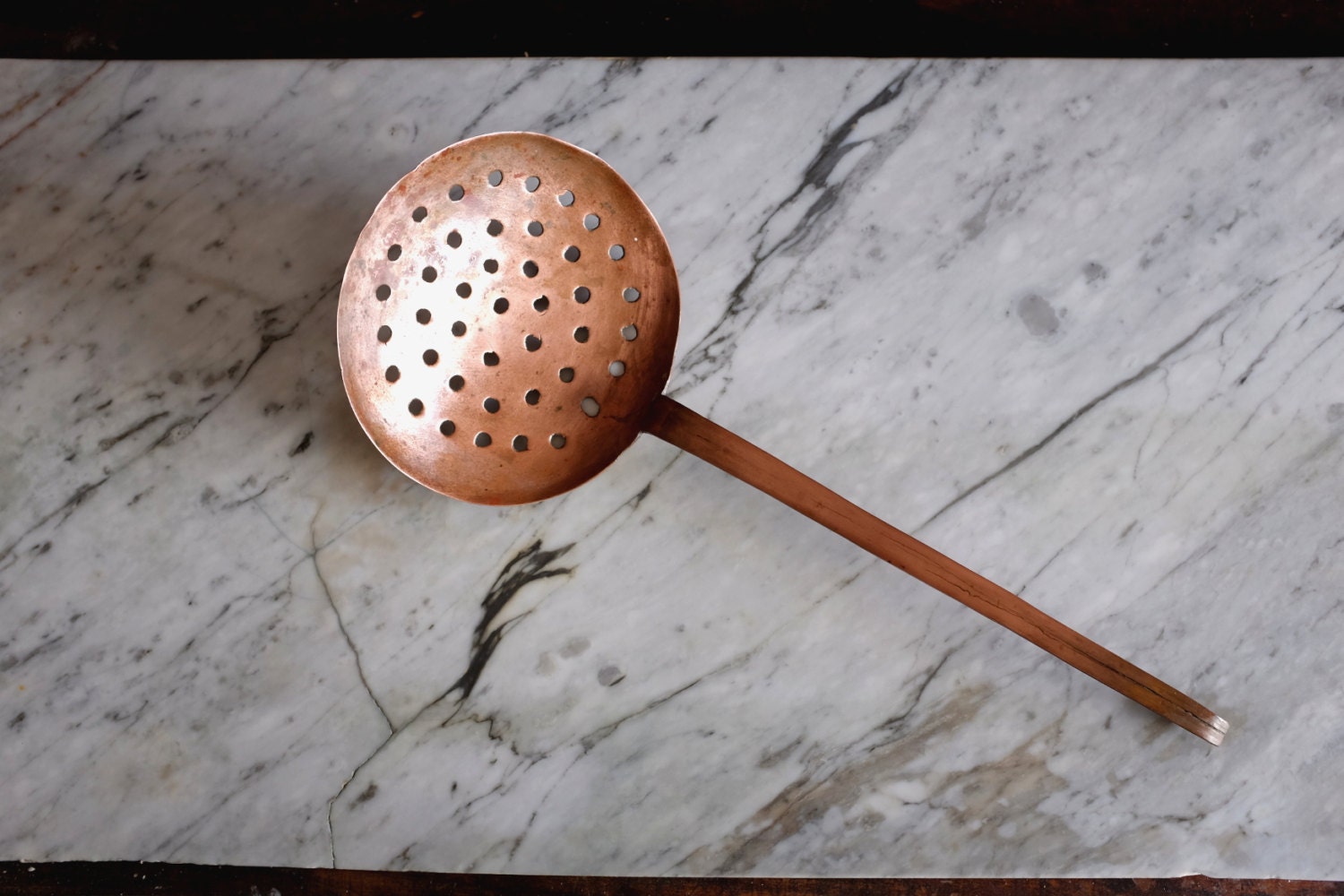 Large Vintage Copper Skimmer Old Copper Utensil Rare Copper