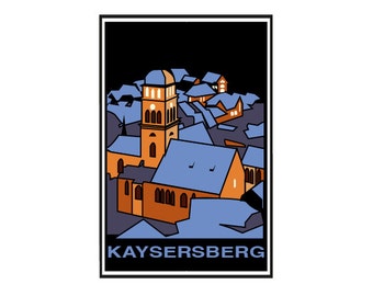 Carte postale - Kayzersberg, Alsace, carte de voeux, papeterie décorative, carte vintage, carte rétro