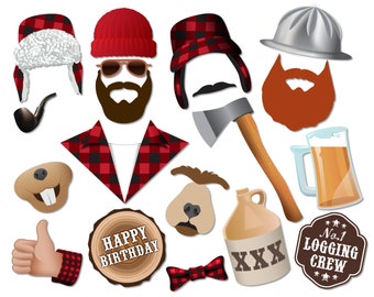 Lumberjack birthday photo booth props. Lumberjack Party, logging crew, loggers. Instant download - 0190