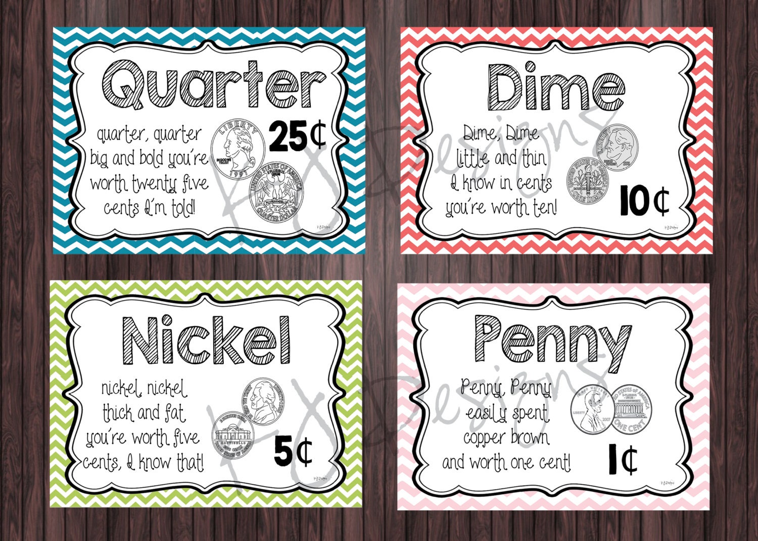 Money Posters Set of 4 math counting money classroom
