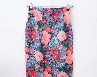 Vintage floral hippie pencil skirt S/Xs