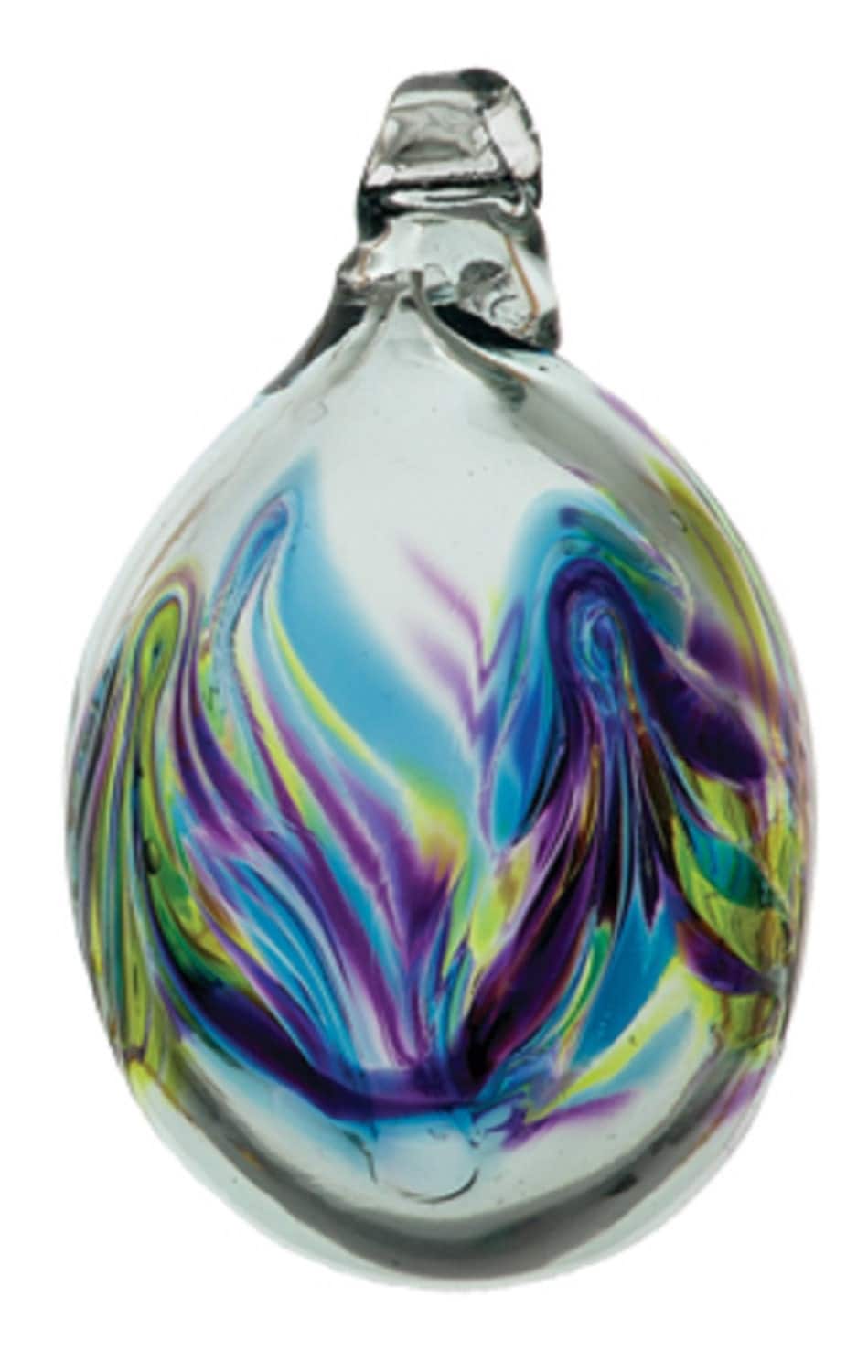 Hand Blown Kitras Art Glass Mini Easter Egg BLUE/LIME