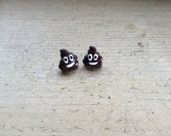 Emoji pile of poop poo earrings studs cute handmade funky birthday gift