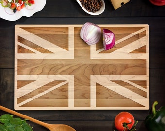 Rustic Home Decor British Flag Cutting Board Union Jack Flag Wood Chopping Block UK Wedding Housewarming Gift Military Laser Engraved