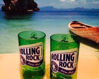 Beer Bottle Drinking Glasses - Rolling Rock Tumblers Set of 2