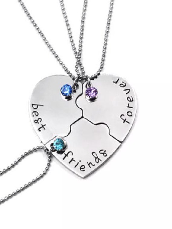 Best Friends Forever 3 Piece Silver Necklace Set With Crystal