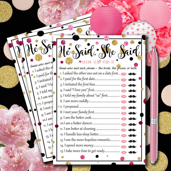 Bridal Shower He Said She Said Game Printable by ABridalStory