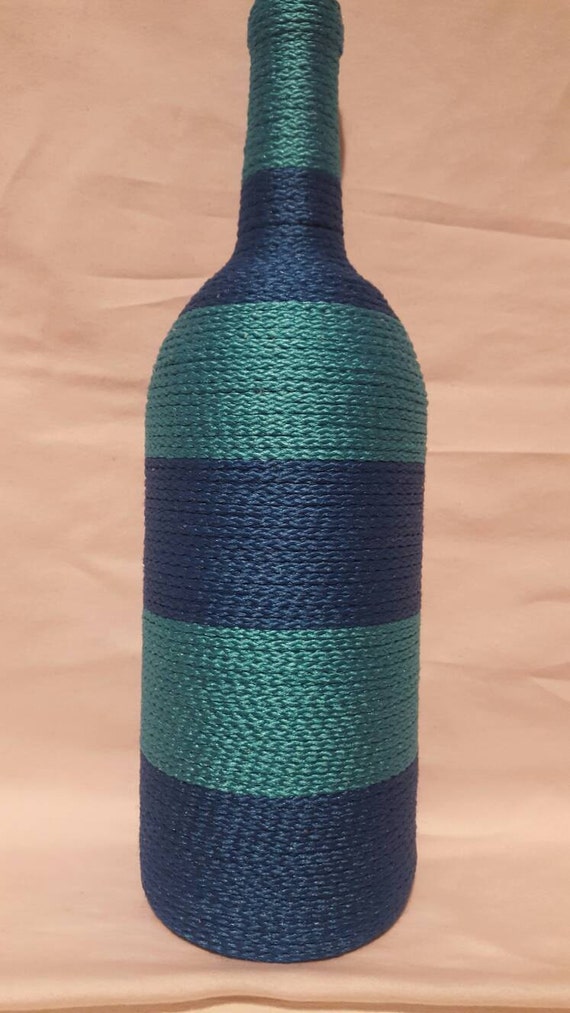 Decorated Wine Bottle turquoise striped 1.5 liter bottle