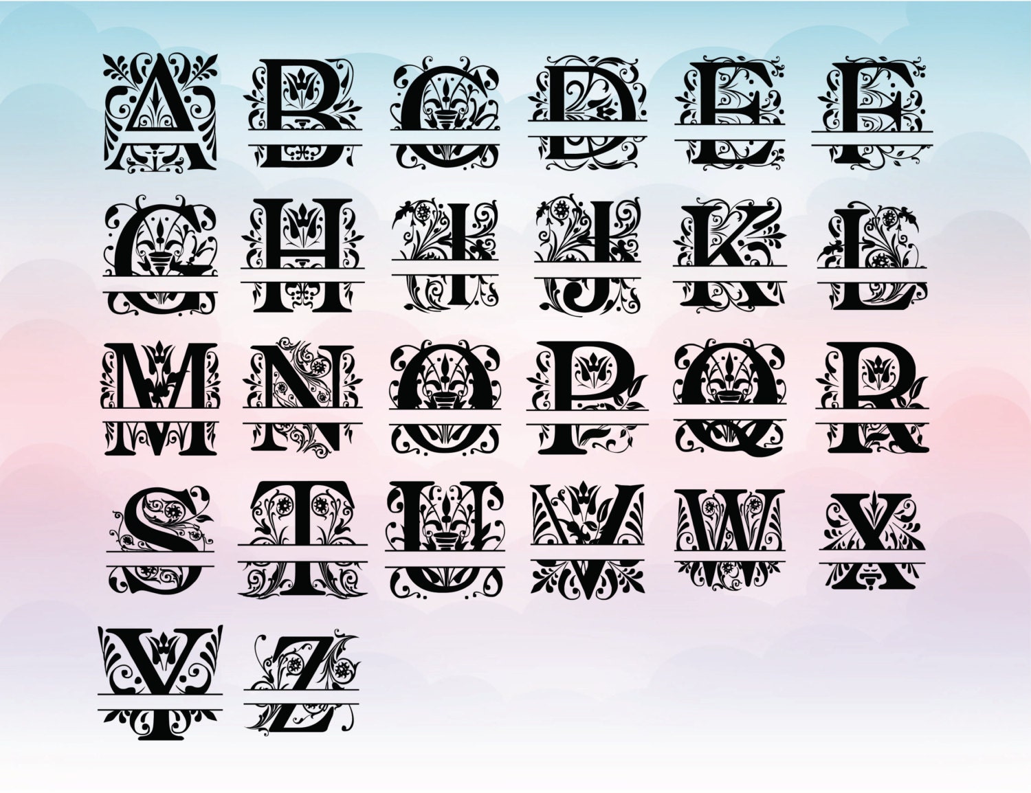 Split monogram Svg letter Monogram Regal split Alphabet Vector