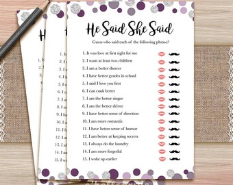 Guess How Many Kisses Bridal Shower Game Printable Purple