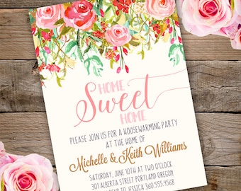Housewarming party Invitation, new home invite, housewarming, floral housewarming, watercolor Edit yourself with adobe reader