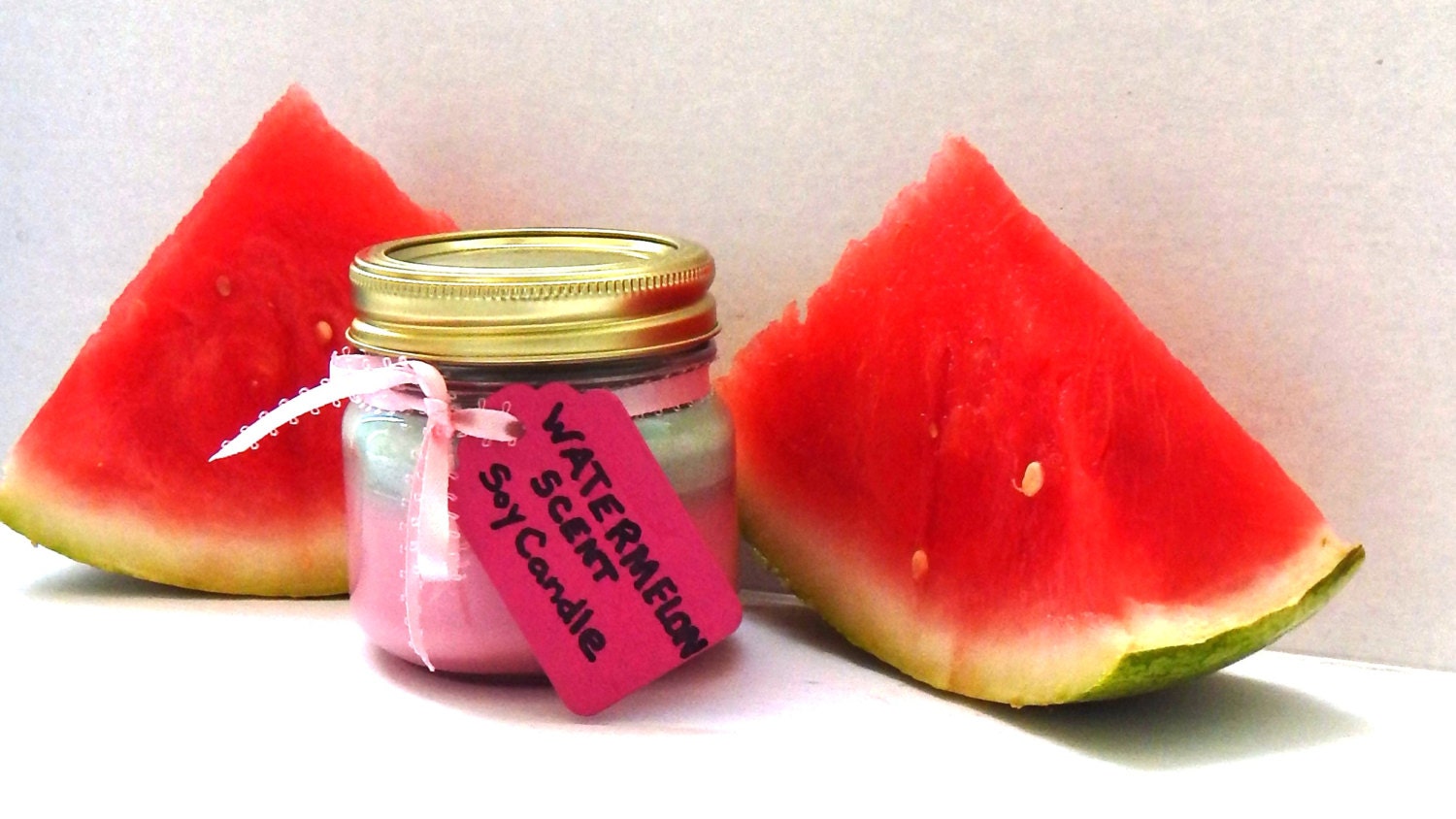 Watermelon scented candles two toned candles by JWcraftcottage