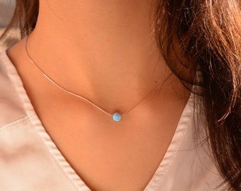 Opal necklace, Tiny opal necklace, Opal bead necklaces, Cold opal, Brilliant blue opal st. silver or gold, October Birthstone, Opal ball