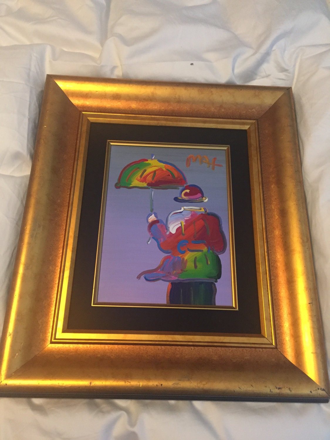 Peter Max Umbrella Man Original Painting on Canvas