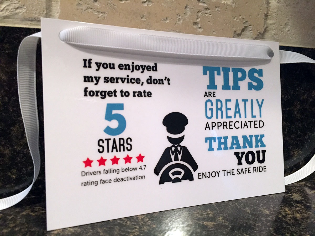 Uber Tips and Rating Sign for Uber Drivers Rideshare 5 Stars