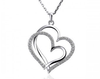 heart shape necklace 18k white gold plated
