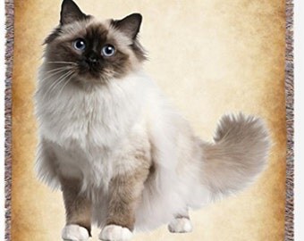 Birman Cat Woven Throw Blanket 50 x 60