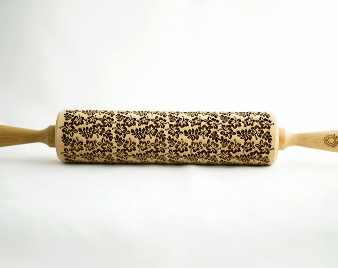 HIBISKUS rolling pin, embossing rolling pin, engraved rolling pin for a gift, flowers, gift ideas, gifts, unique, autumn, wedding